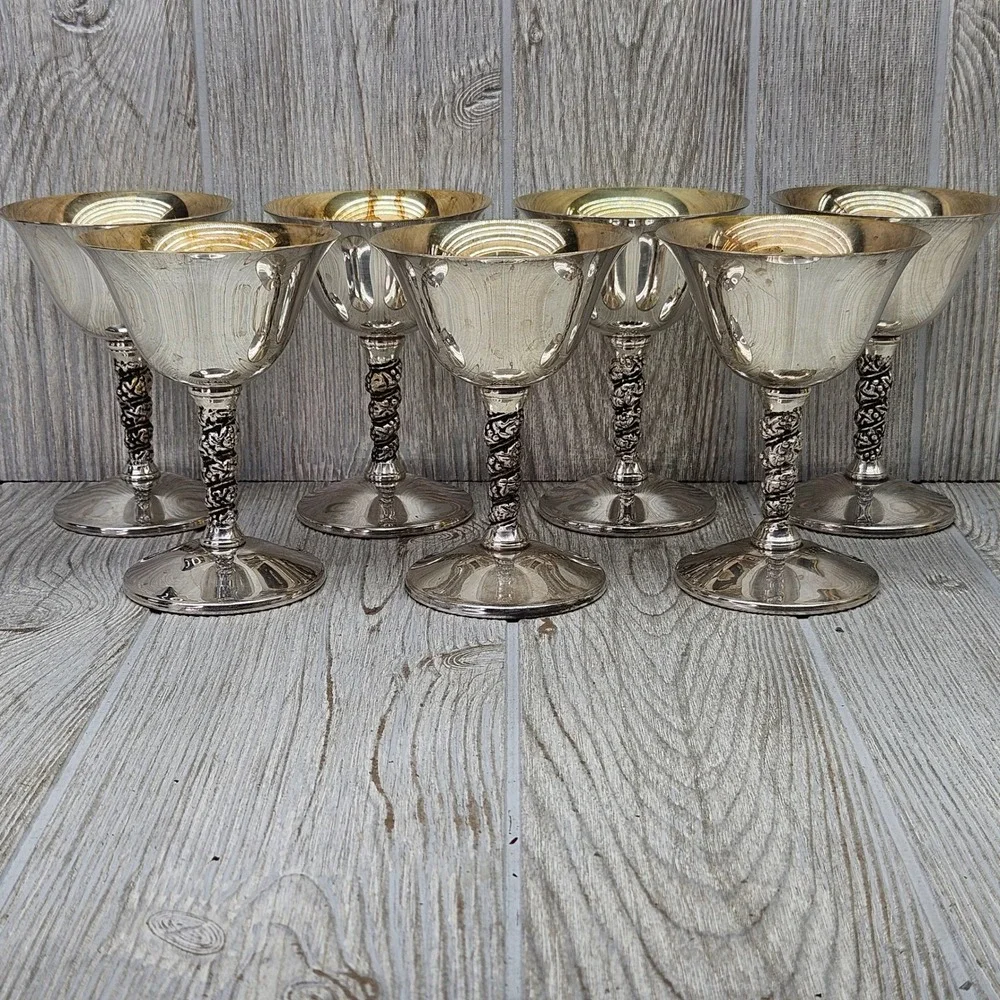 Valero Spain EPB Silver Plated Wine Grape Vine Goblets Set of 7 Chalices VRO2